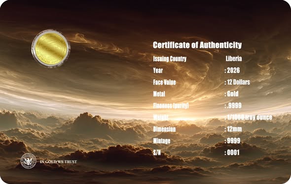 2026 Liberia Venus 1/1000 oz .9999 Gold Coin in Card - Captain’s Chest Bullion