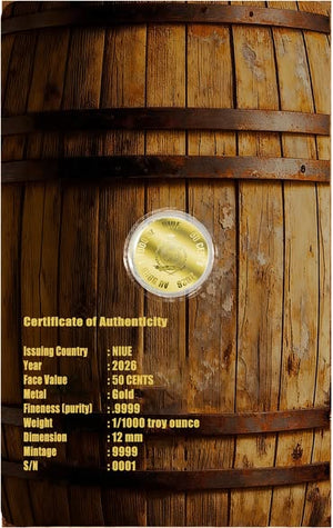 2026 Niue Bourbon 1/1000 oz .9999 Gold Coin in Card - Captain’s Chest Bullion