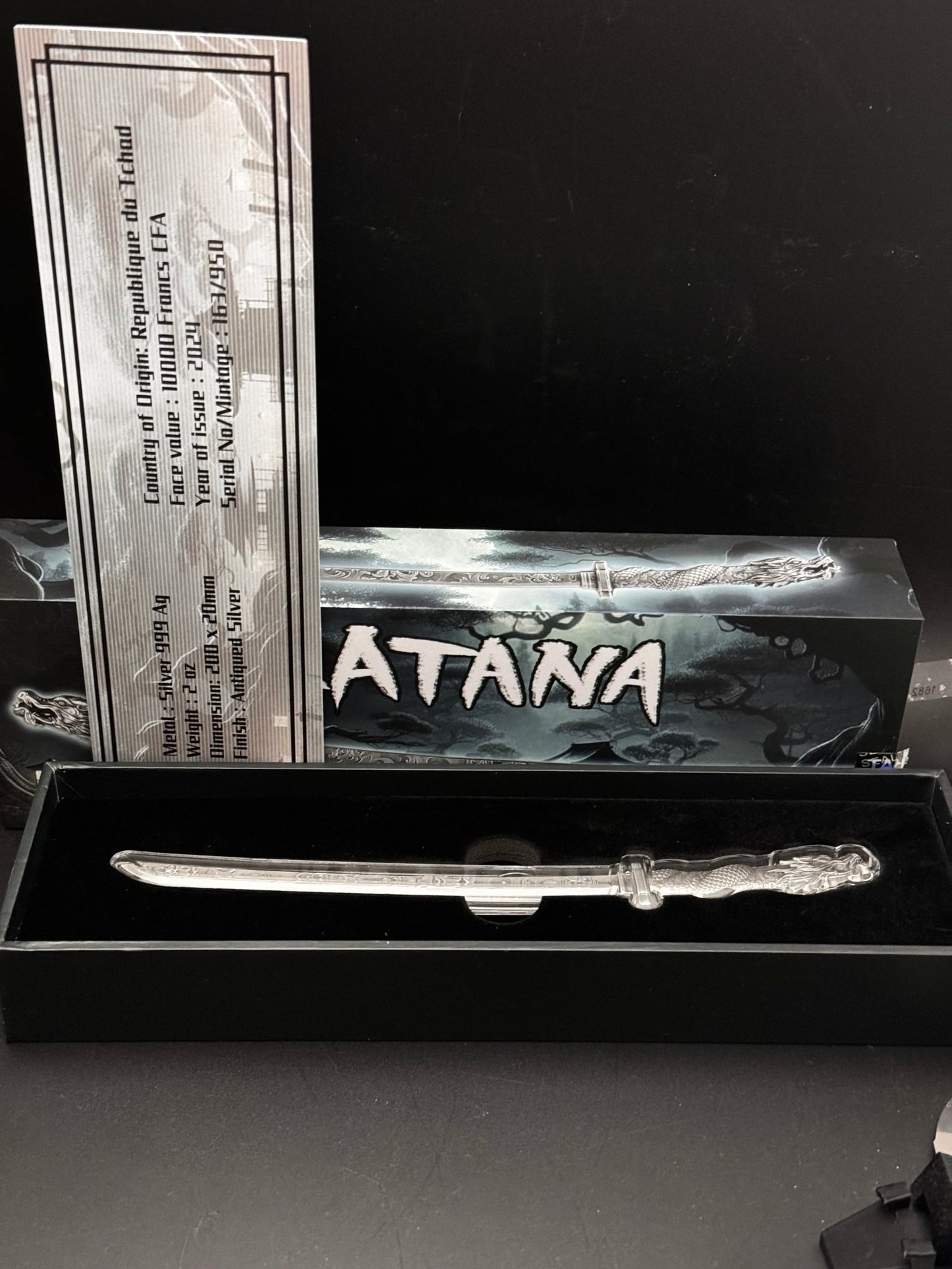 2024 Chad Katana Sword Shaped 2 oz Silver Coin (950 Mintage)