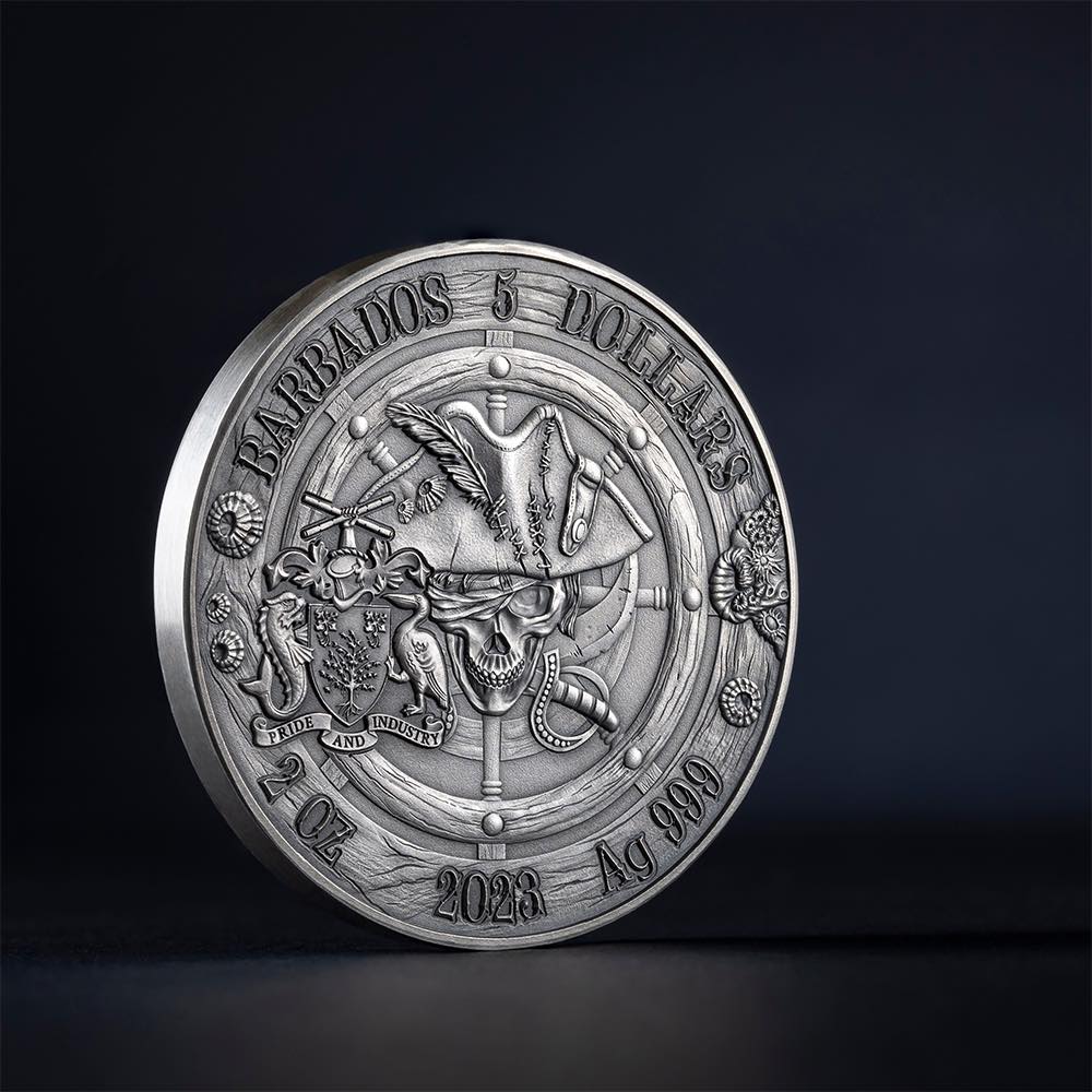 2023 Barbados Captain's of Fortune Queen Anne's Revenge 2 oz Silver Coin with Decorative Book Case and COA