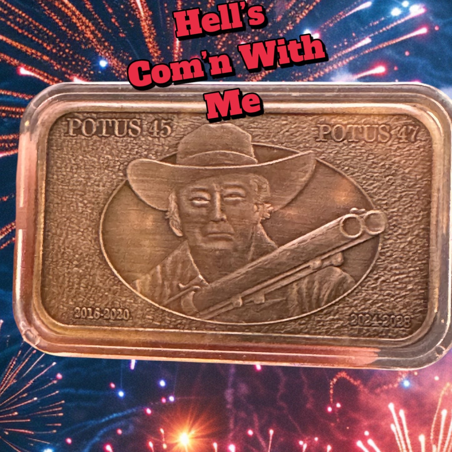 2025 .999 Copper 1oz Antique Silver Plated Trump DOGE Posse Art Bar