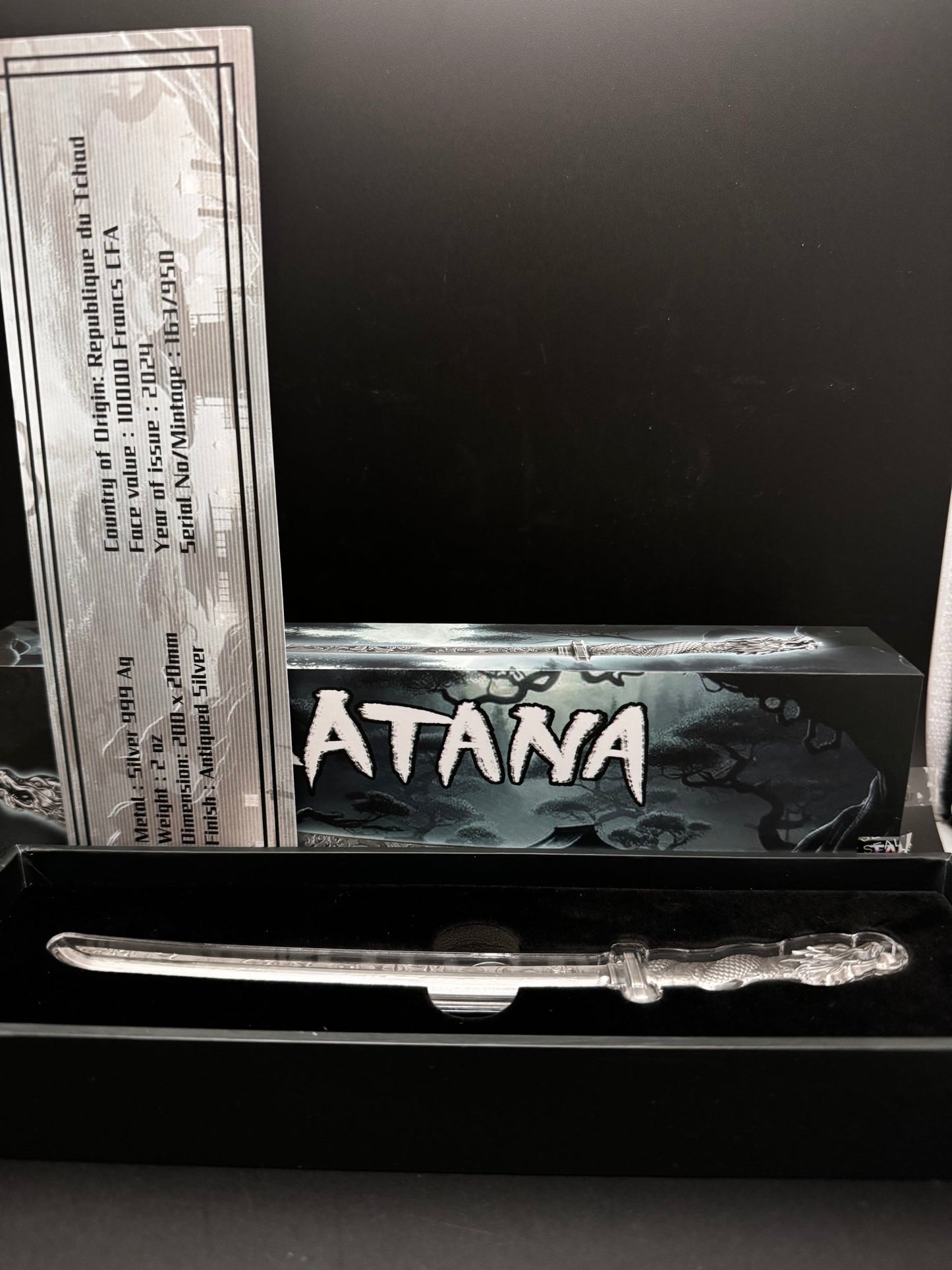 2024 Chad Katana Sword Shaped 2 oz Silver Coin (950 Mintage)