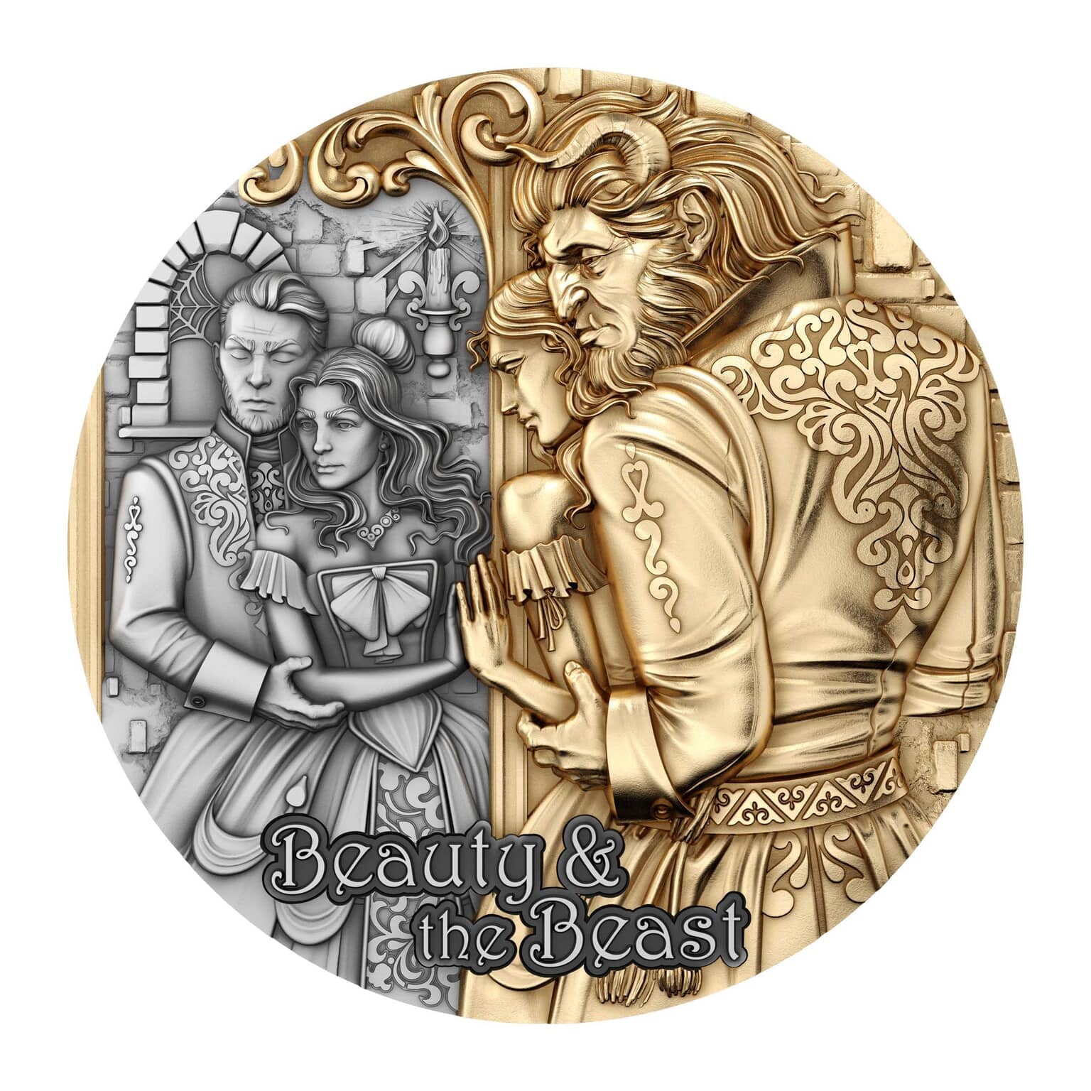 2024 Cameroon 2 oz Beauty and the Beast Antiqued Coin Select Gold Gilding