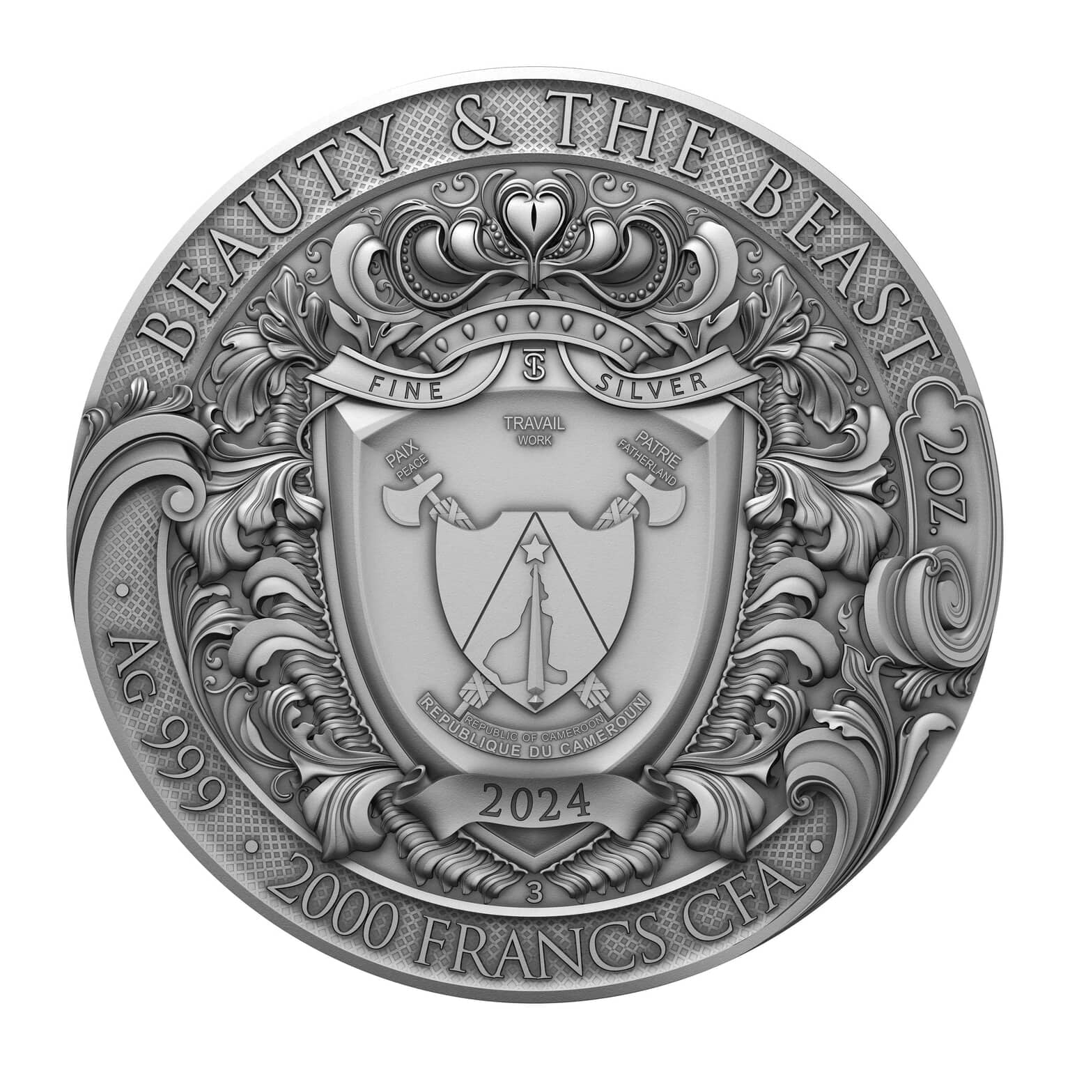 2024 Cameroon 2 oz Beauty and the Beast Antiqued Coin Select Gold Gilding