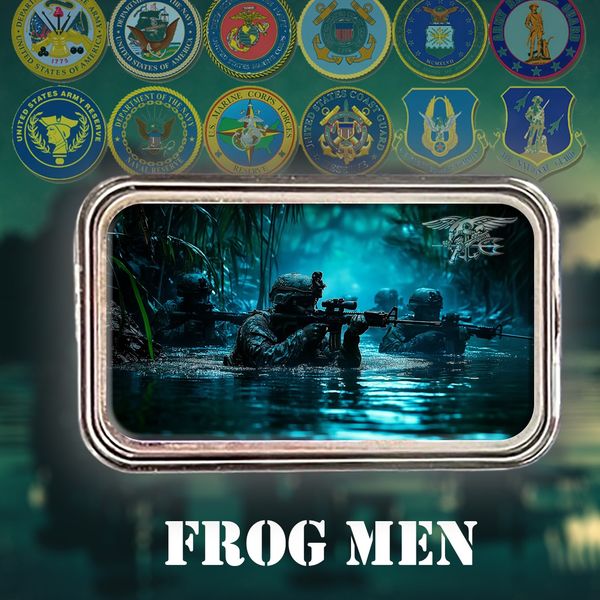 1oz .999 Silver Colorized Art Bar NAVY Frog Men