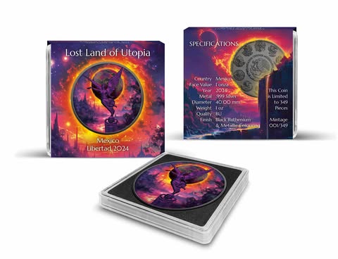 2024 Mexico Libertad Lost Land of Utopia Metallic Colorized 1oz .999 Silver