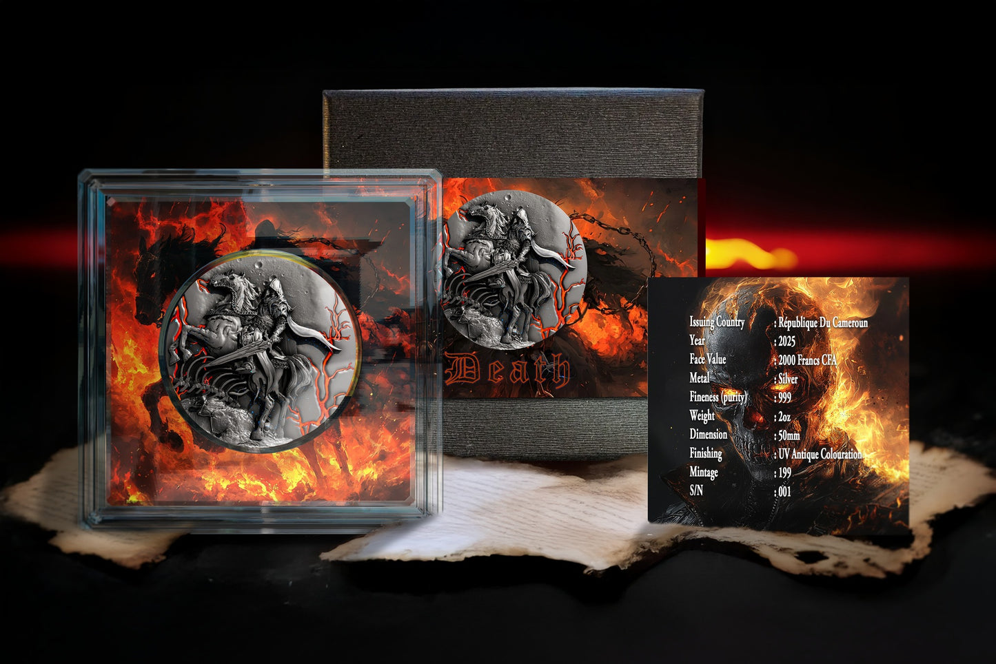 2025 Cameroon Four Horsemen Death 2 oz Antique Silver Coin