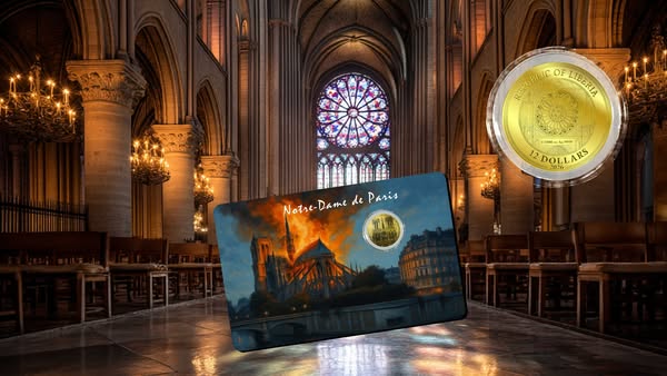 2025 Liberia Notre Dame 1/1000 oz .9999 Gold Coin in Card