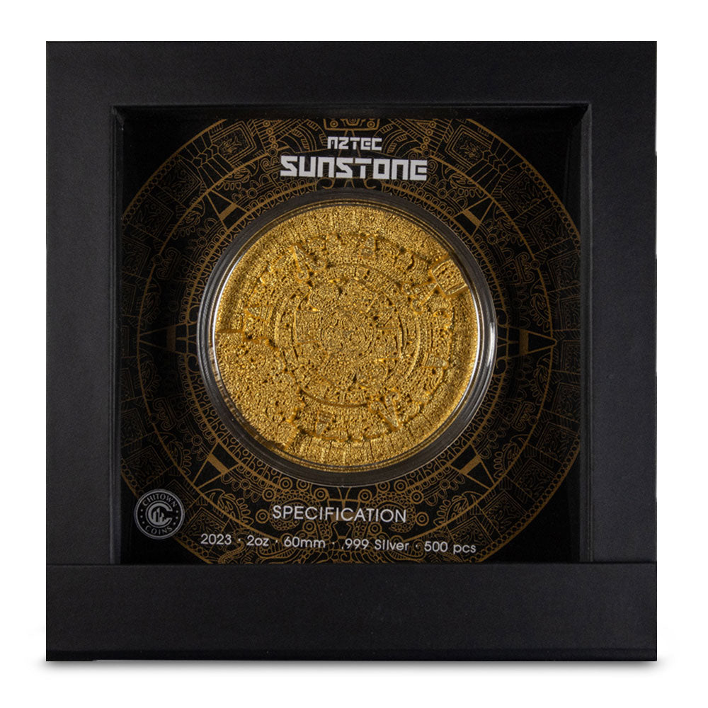 2023 Gold Gilded 2oz Silver Aztec Sunstone Stacker