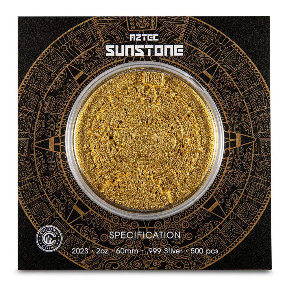 2023 Gold Gilded 2oz Silver Aztec Sunstone Stacker