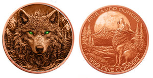 5oz Glow in the Dark Wolf Copper Round in Capsule - Captain’s Chest Bullion