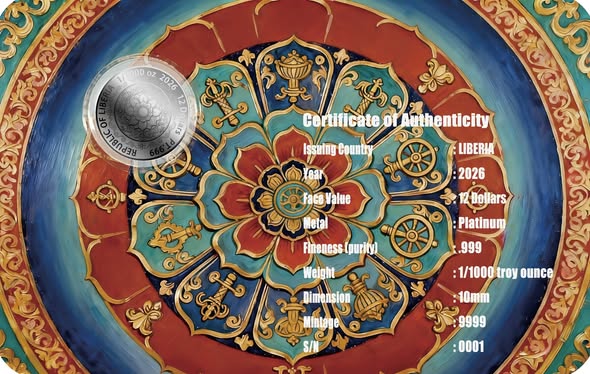 2026 Liberia Mandala 1/1000 oz .999 Platinum Coin in Card