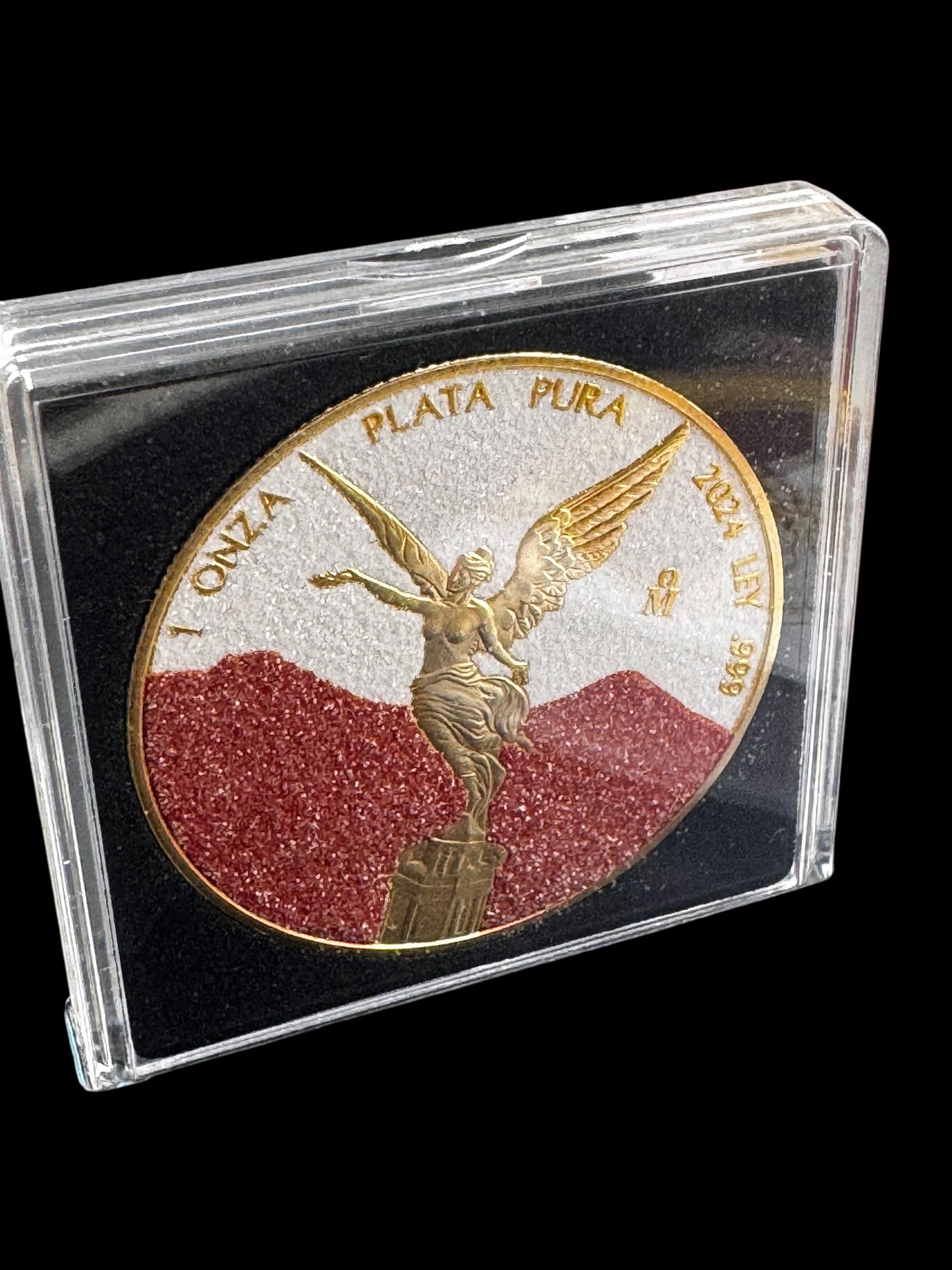 2024 1 Oz .999 Silver Mexico Mo Red & White Diamond Dust 24k Gold Coin
