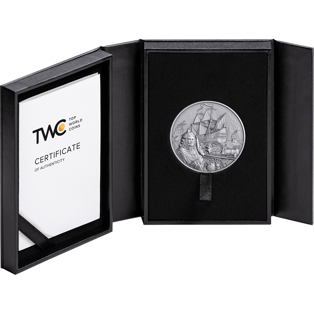 2024 Oxford Captains of Fortune 2 oz Antique finish Silver Coin 5$ Barbados