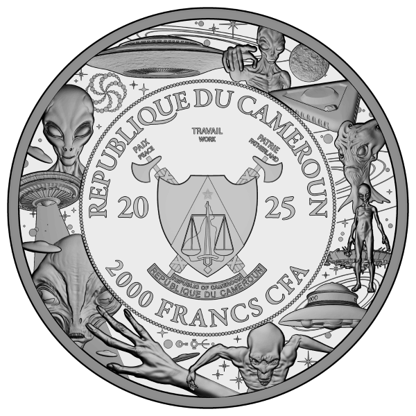 2025 Cameroon 2oz Alien Cyborg .999 Colorized Silver Coin