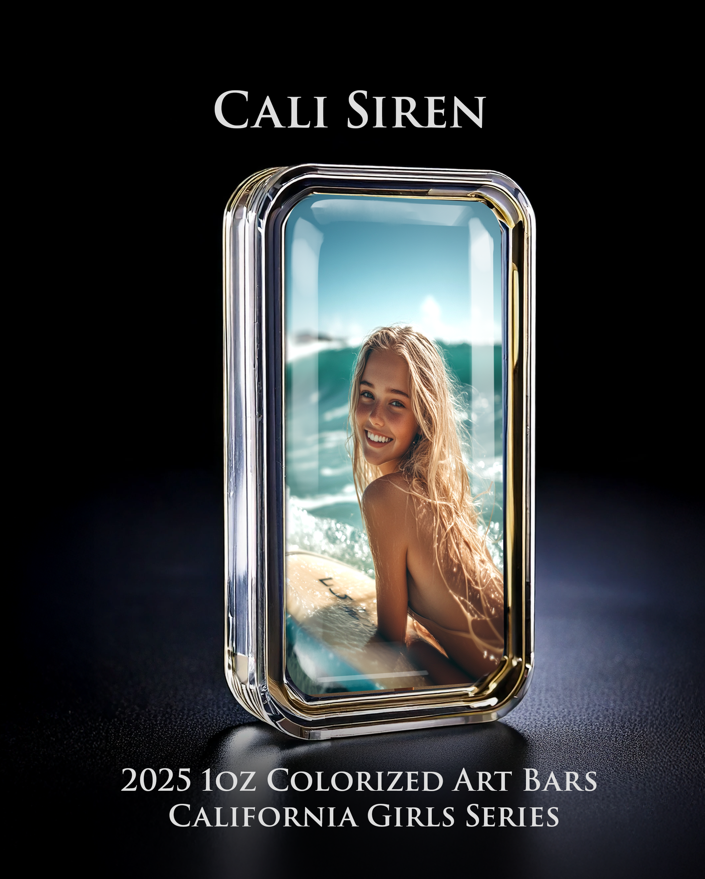 Cali Girls Song Bar Series "Cali Siren" 1oz .999 Fine Silver Color Art Bar