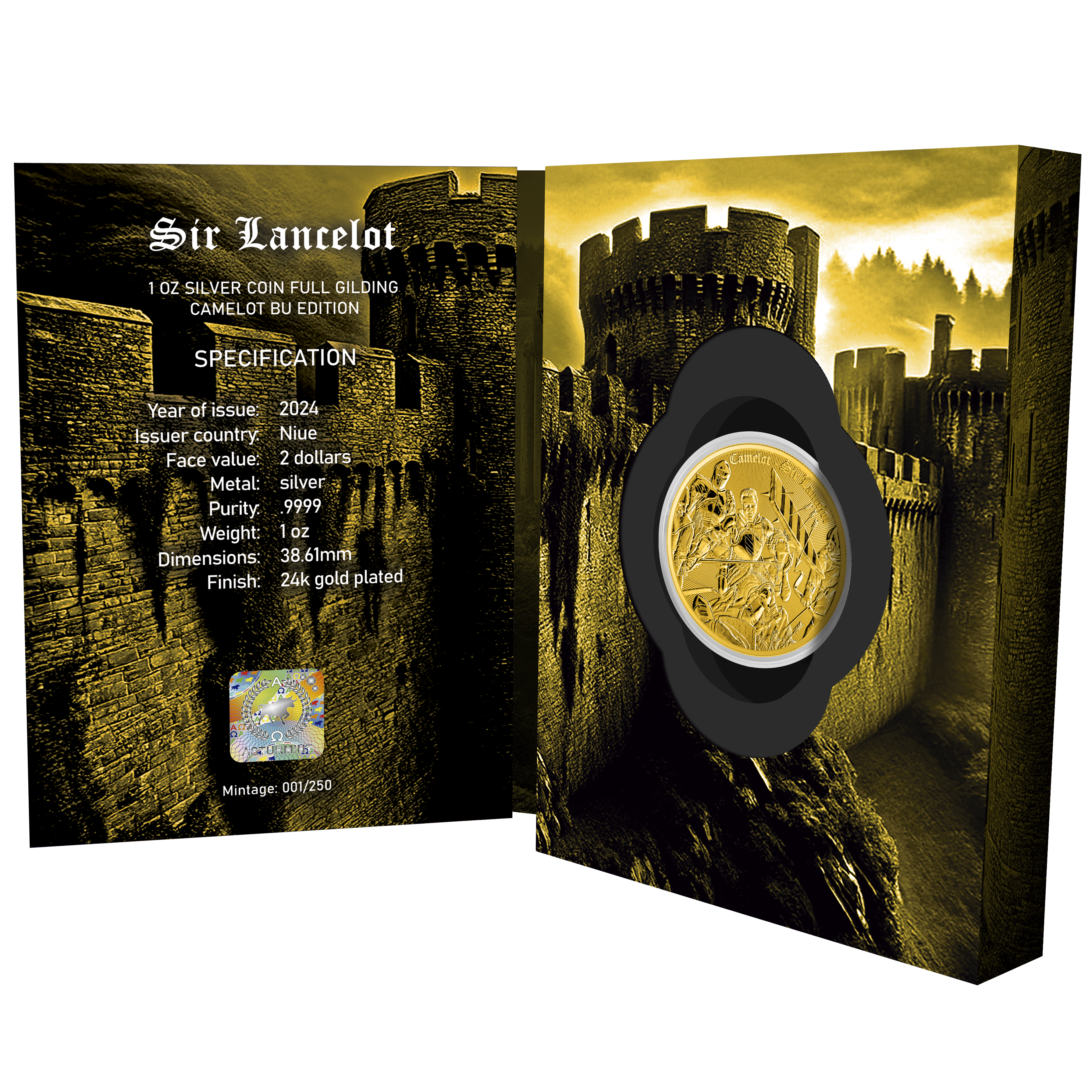 2025 Camelot Sir Lancelot 1oz .999 Silver Coin in Gold Gilding
