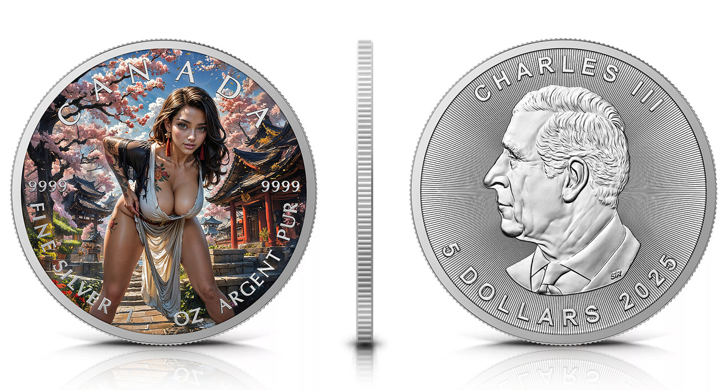 2024 Canada Maple Cherry Trees .9999 Silver 1oz Coin Colorized