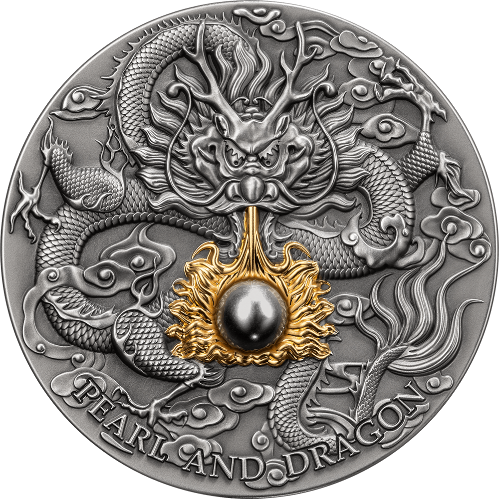 2023 2oz .999 Silver Coin Black and Pearl Dragon Mint XXI