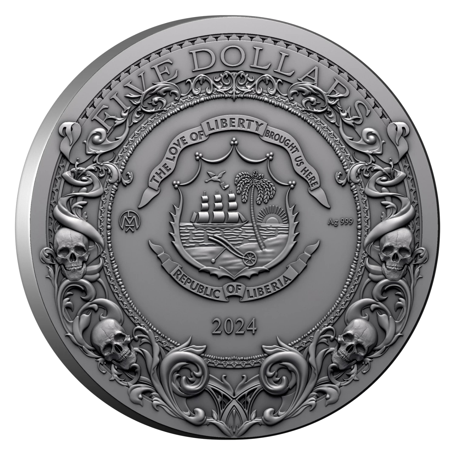 2024 Liberian 2oz Darkness Rider Antique and Color High Relief Coin