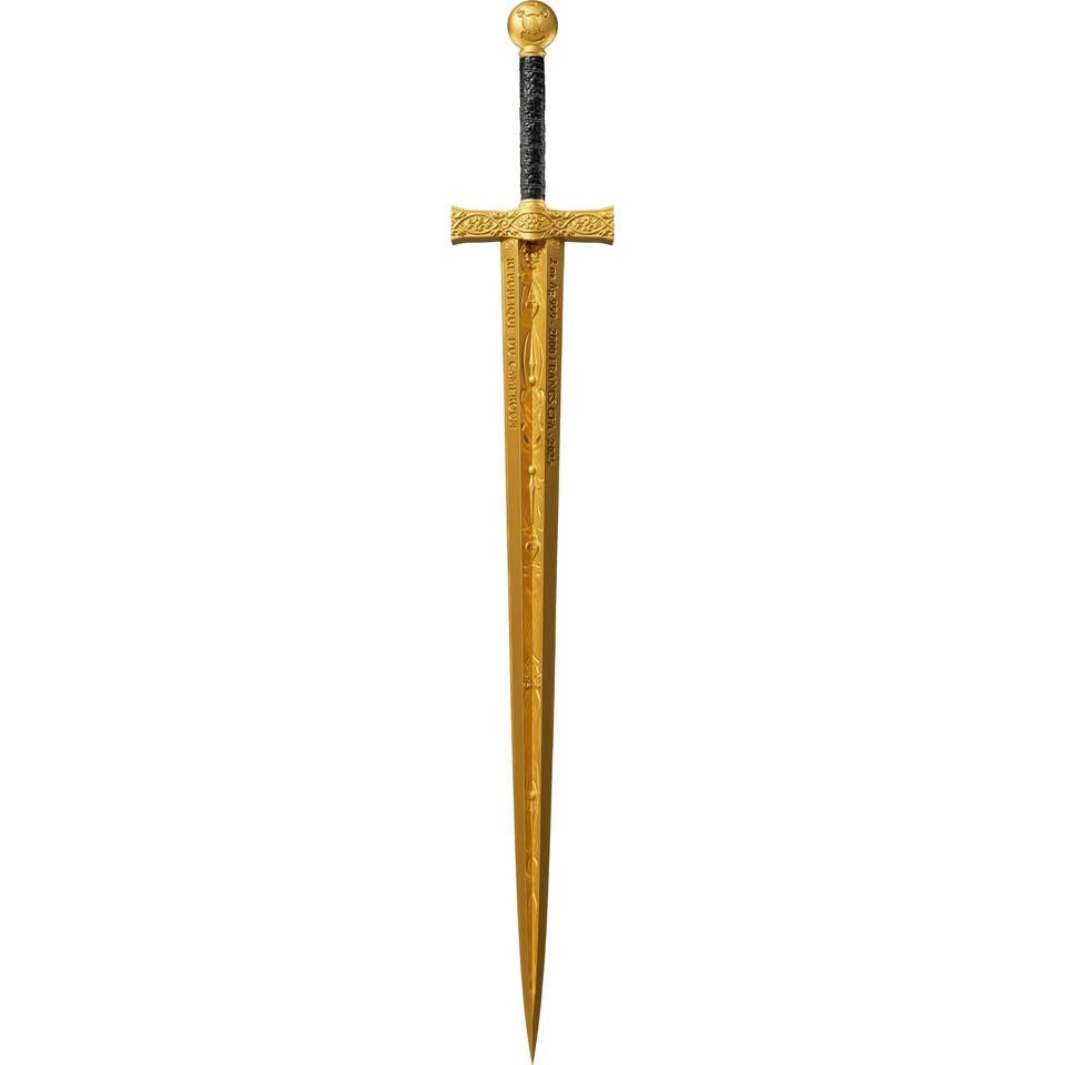 2025 Gold Gild Cameroon Legend of the Sword Excalibur 2 oz Silver Shaped Coin in Case