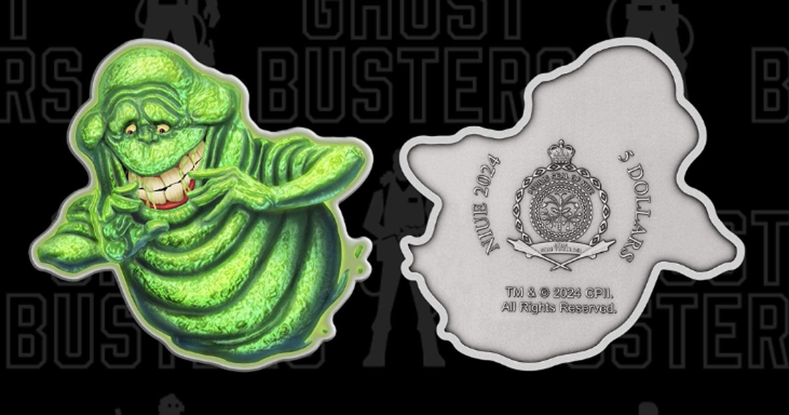 2024 Colorized Ghostbusters Slimer 2oz .999 Shaped Fine Silver Coin w/ Display Case