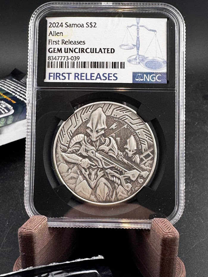 2024 Samoa Antique $2 Alien FR NGC Gem Uncirculated 1oz .999 Silver Coin