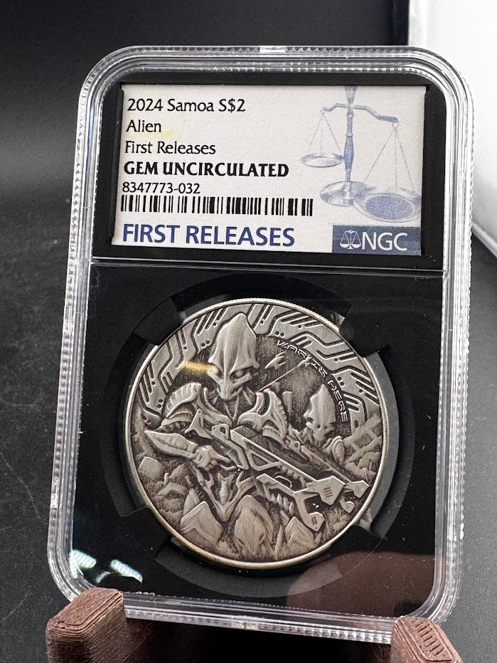 2024 Samoa Antique $2 Alien FR NGC Gem Uncirculated 1oz .999 Silver Coin