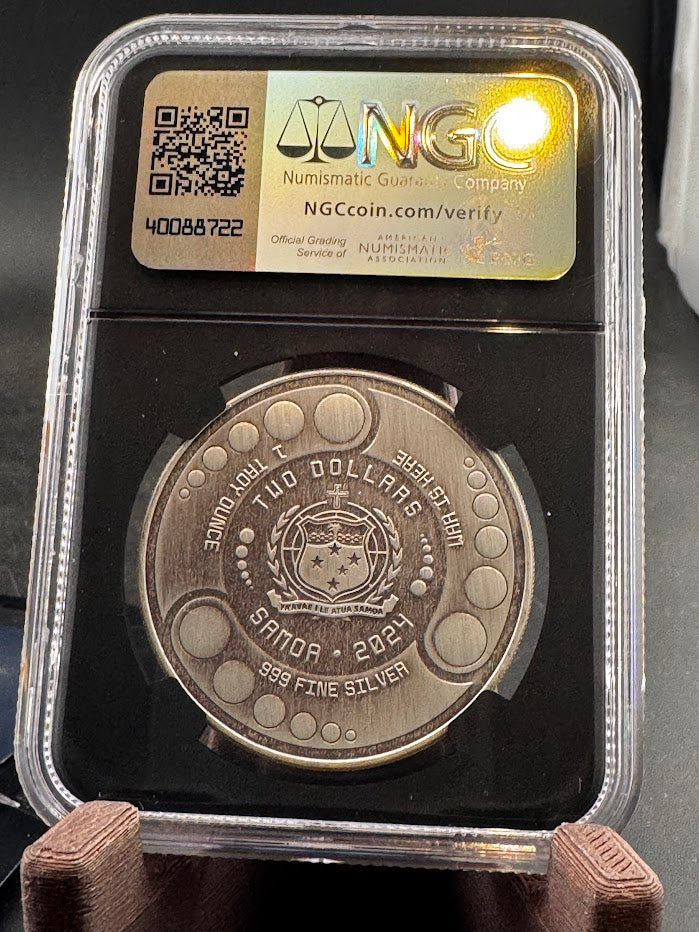 2024 Samoa Antique $2 Alien FR NGC Gem Uncirculated 1oz .999 Silver Coin