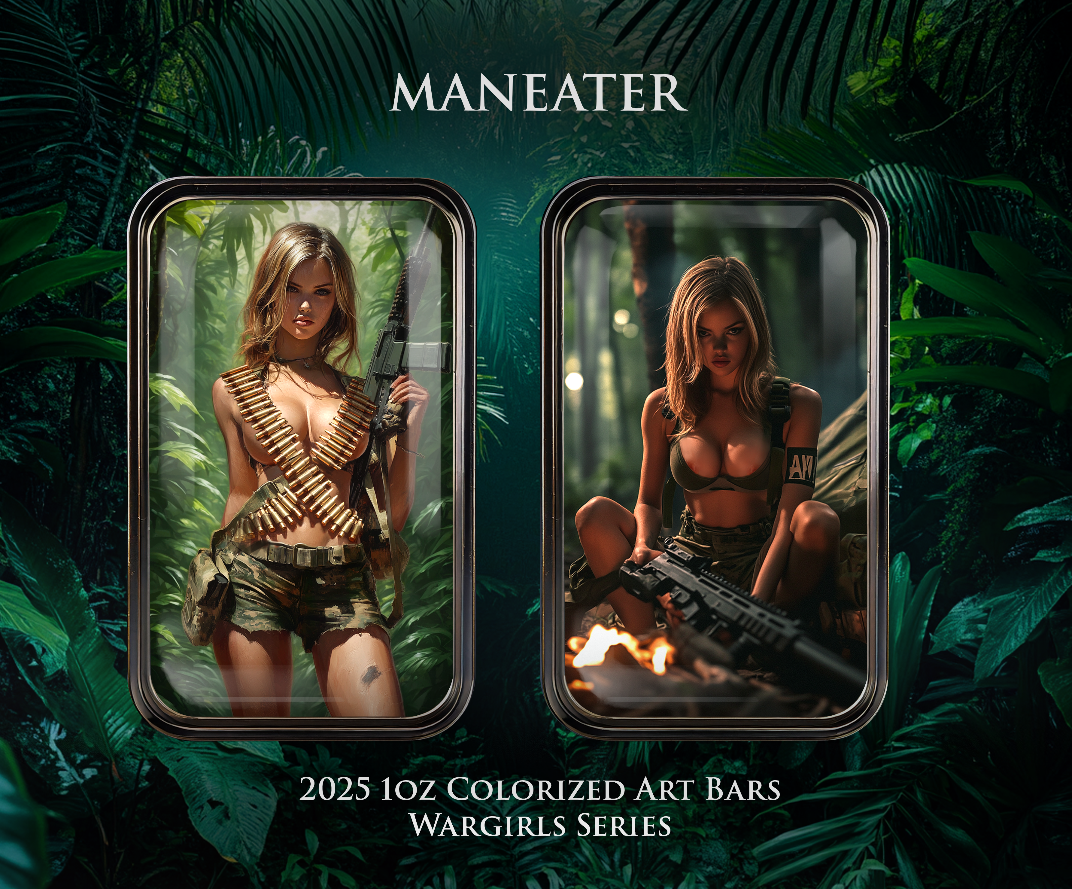 2025 "Maneater" Daytime Playtime Themed Colorized Art Bars 1oz .999 Silver