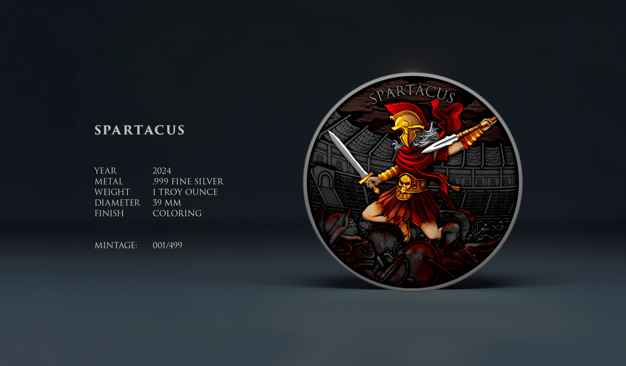 1oz .999 Silver Round Legendary Warriors "Sparticus"