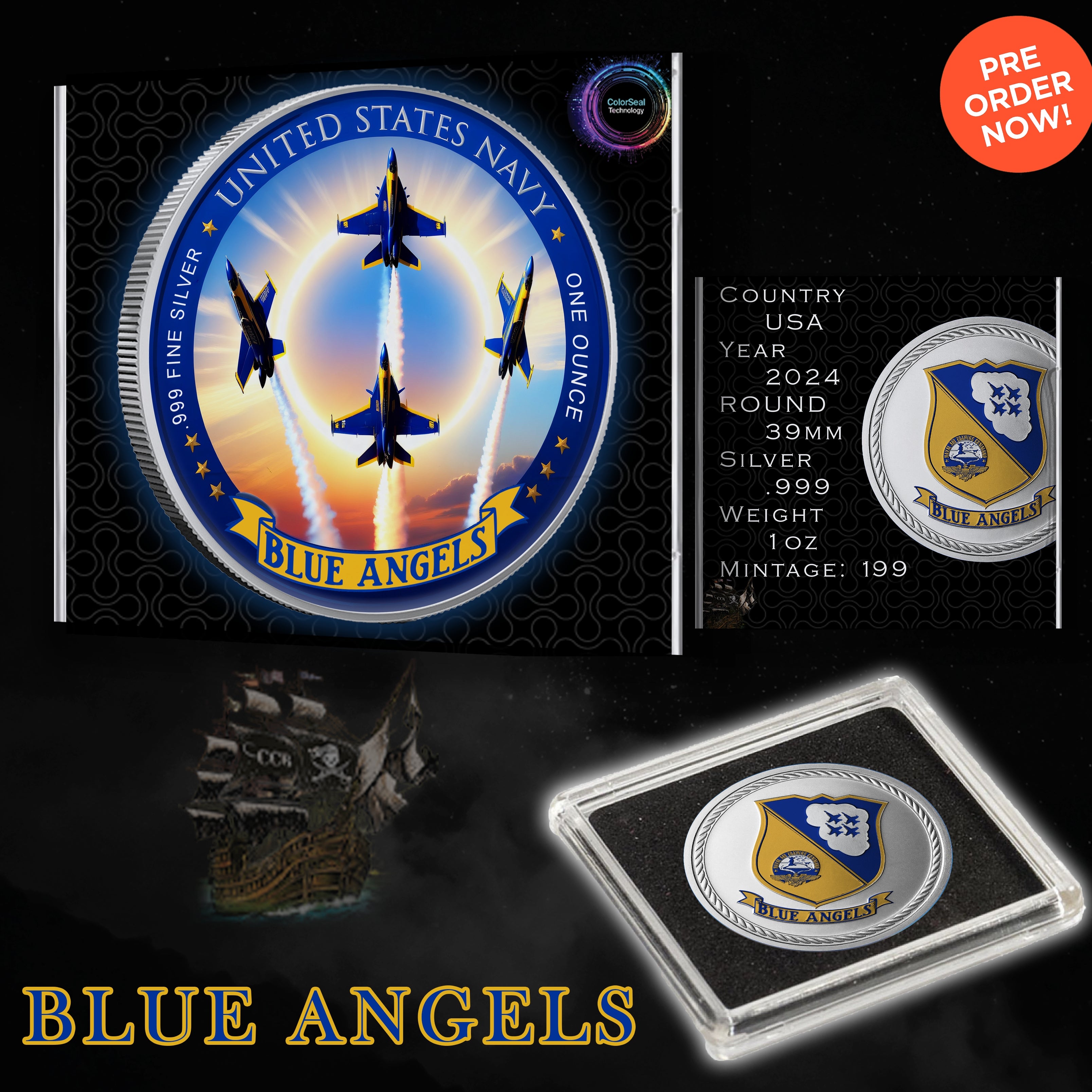 2025 Colorized Blue Angels Minted .999 Silver Medal