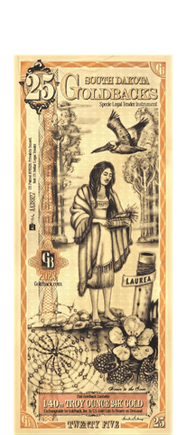 2024 South Dakota Goldback Foil Note 25 Dollar .999 Gold