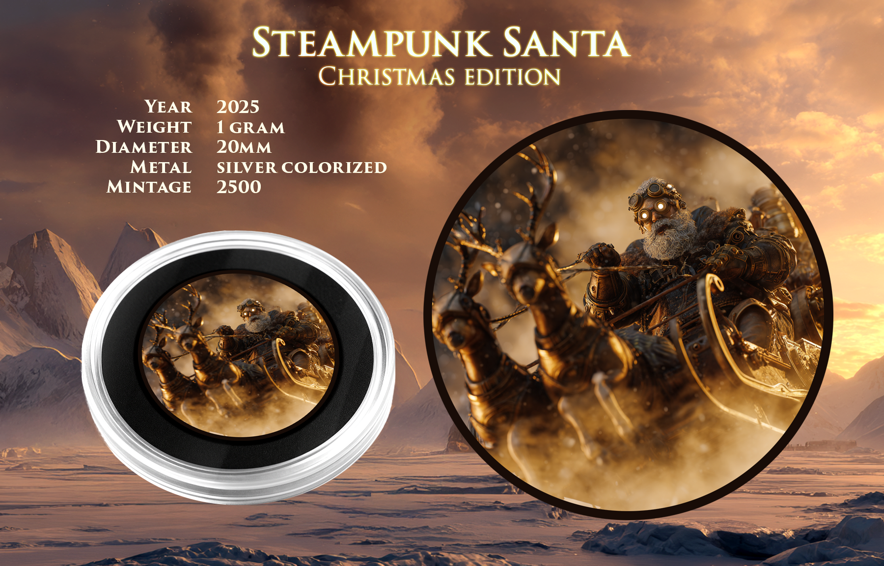 2025 Santa "Steampunk Santa " 1 gram .999 Silver Gram 20mm Diameter