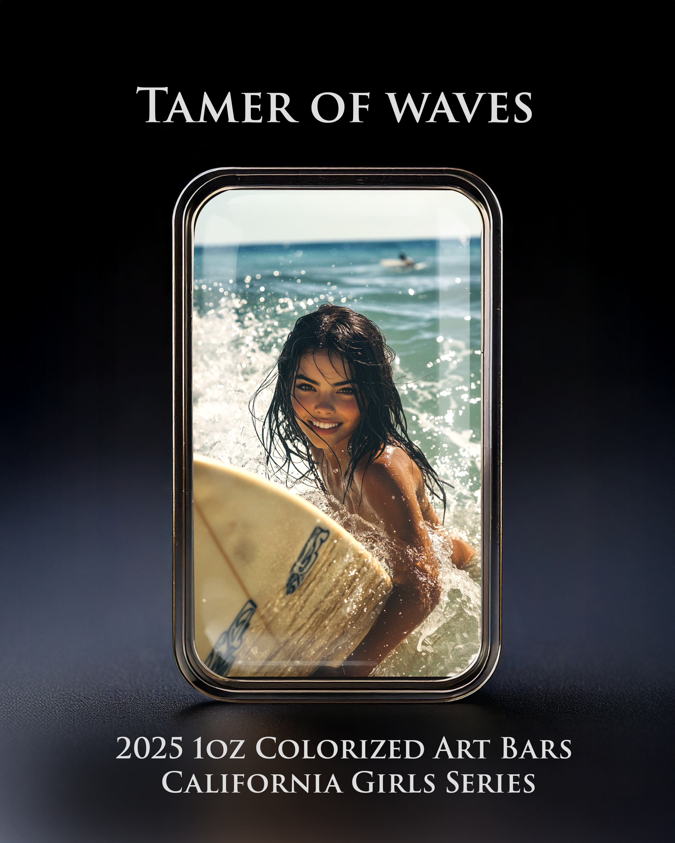Cali Girls Song Bar Series "Tamer of Waves" 1oz .999 Fine Silver Color Art Bar