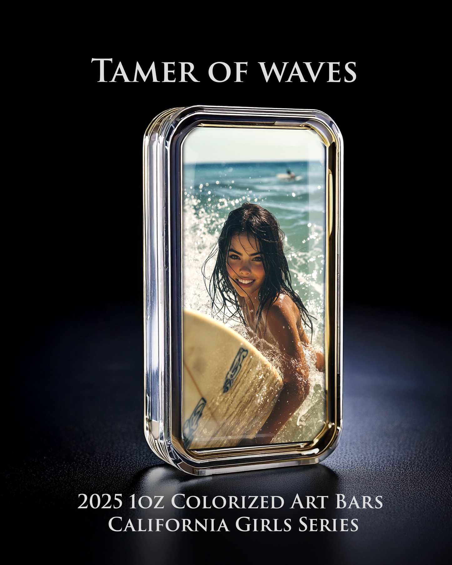 Cali Girls Song Bar Series "Tamer of Waves" 1oz .999 Fine Silver Color Art Bar