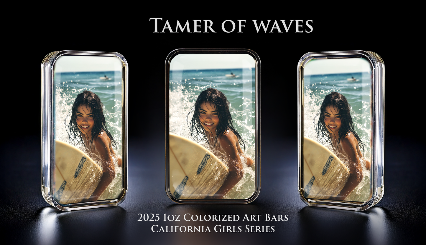 Cali Girls Song Bar Series "Tamer of Waves" 1oz .999 Fine Silver Color Art Bar