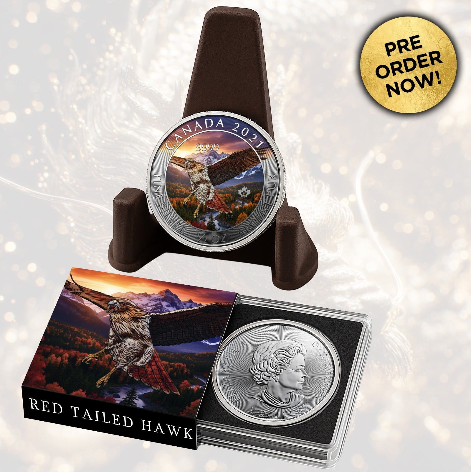 2020 Canada Red-Tailed Hawk 1/2oz .9999 Colorized Coin