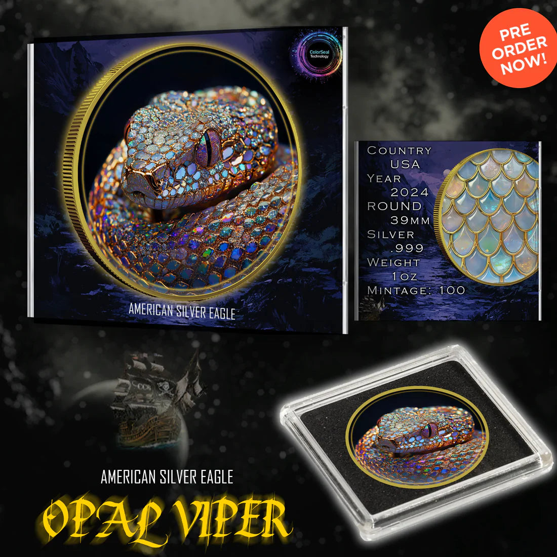 2024 ASE Opal Viper Edition 1oz Gold Gilded Silver Coin
