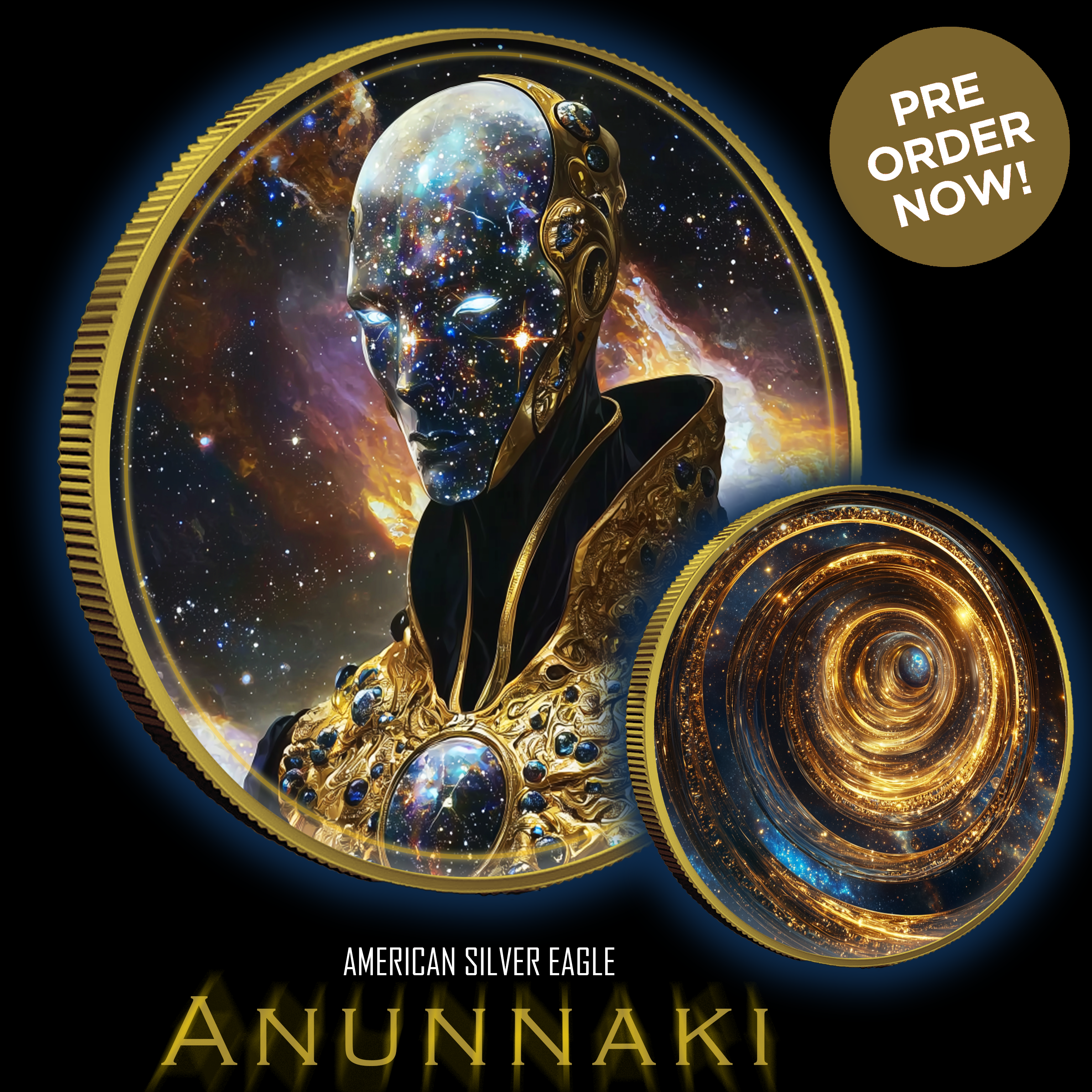 2024 Silver Eagle "The Anunnaki" 1oz .999 Silver Coin Colorized Gold Gilded