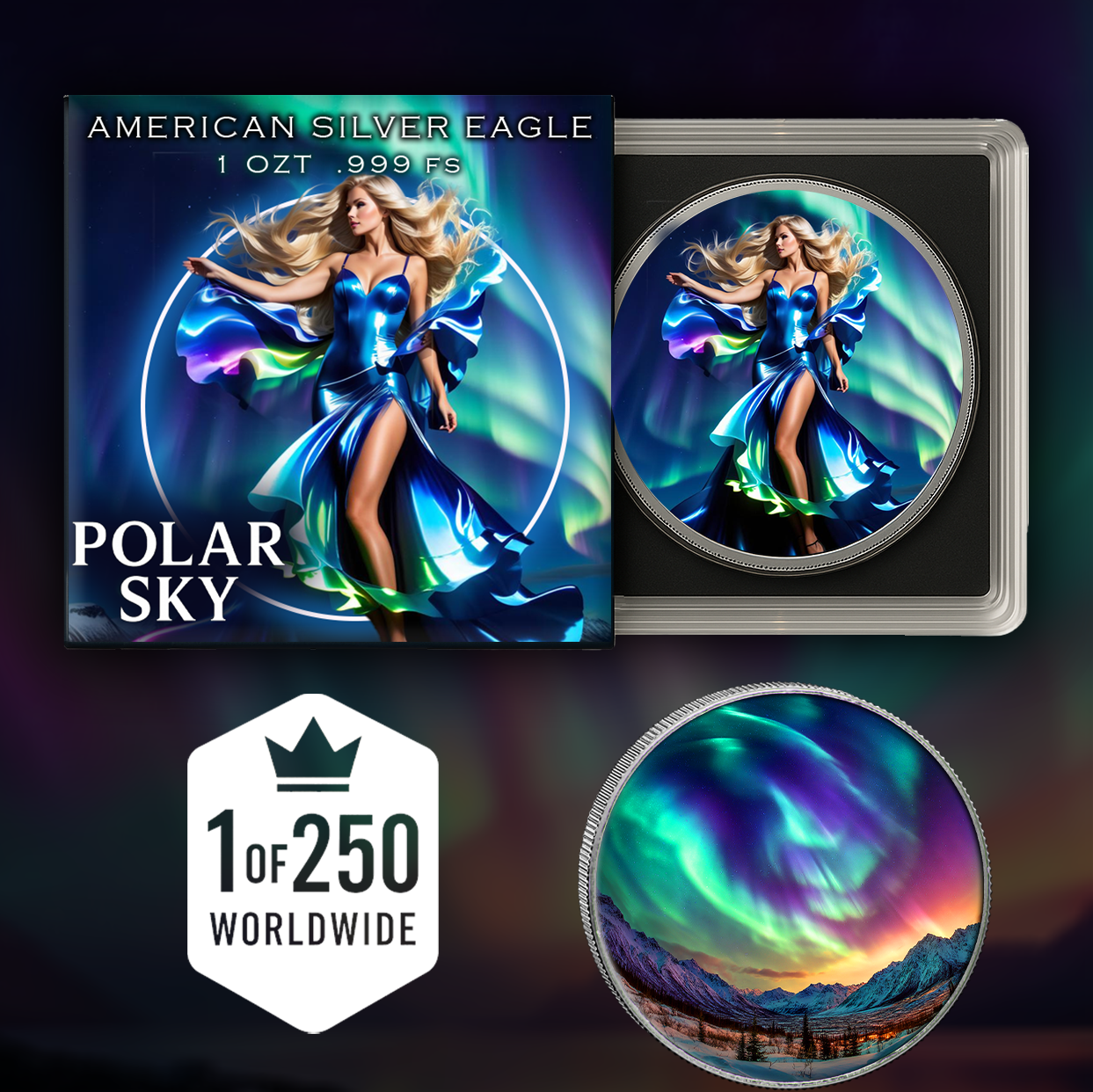 2025 Silver Eagle Aurora Polar Sky Colorized 1oz .999 Silver Coin