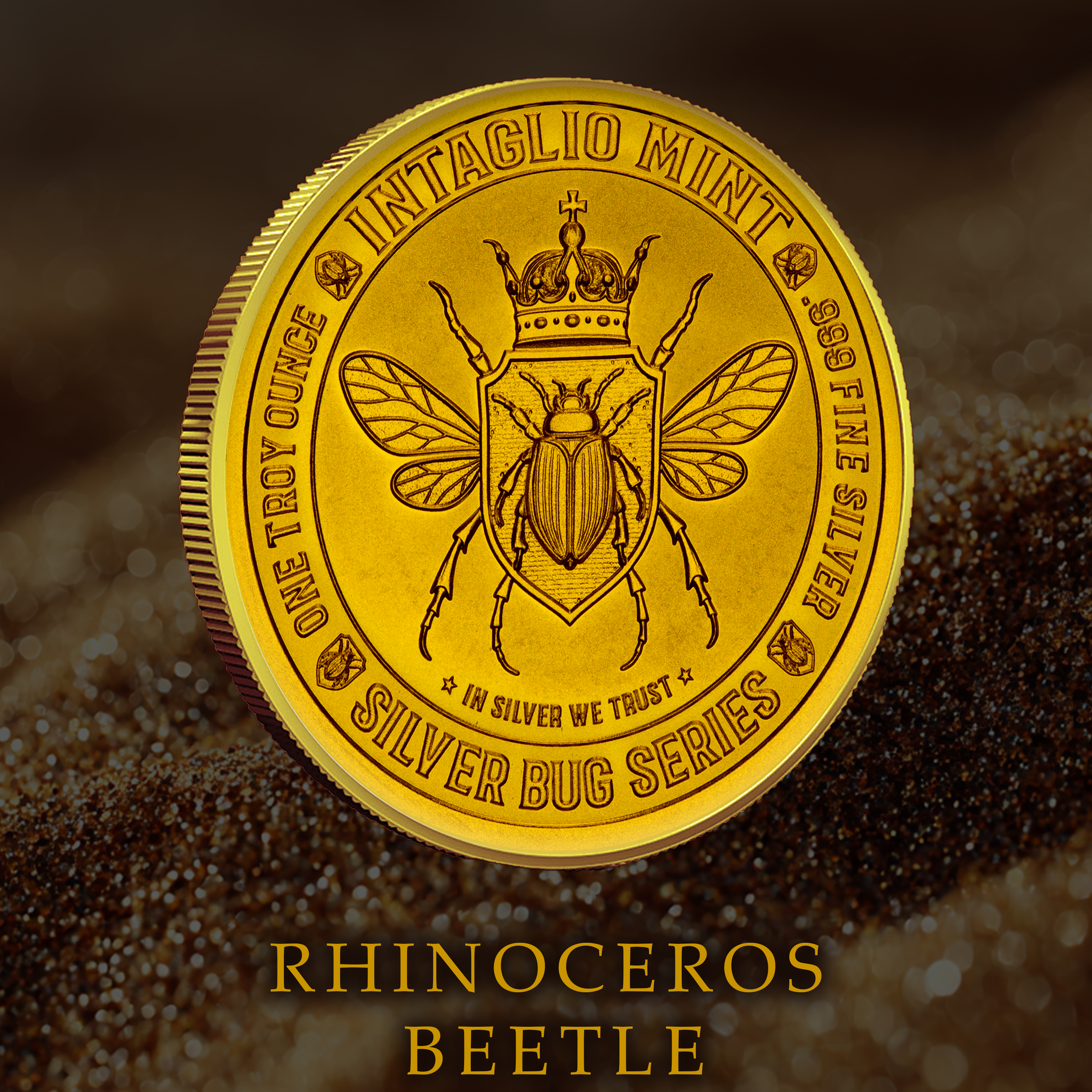 2025 Intaglio Silver Bug Series "Black Rhino Beetle" 1oz .999 Silver Gold Gild and Colorized Medal