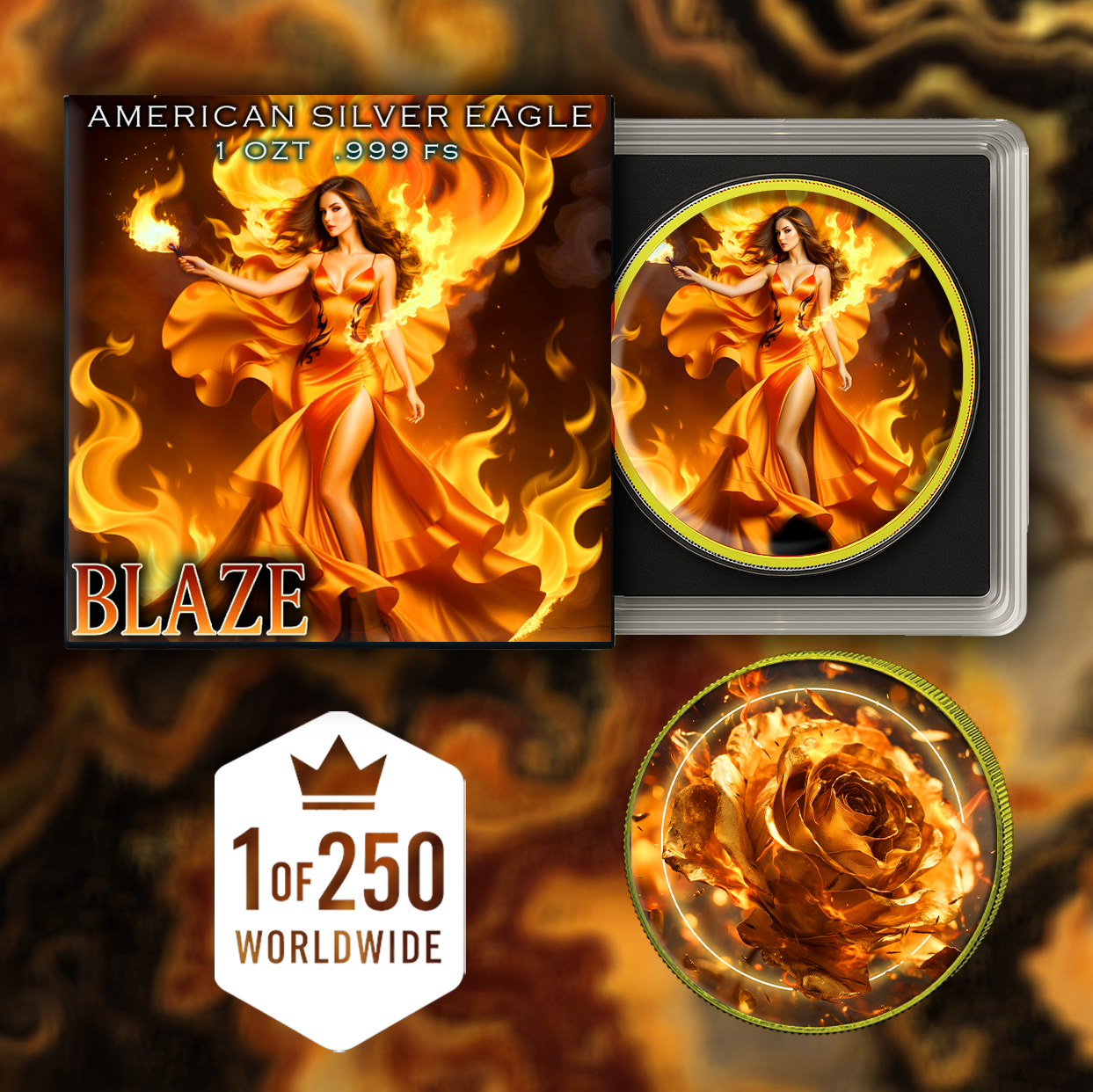 2024 Silver Eagle 1oz .999 Silver Coin Colorized Blaze Edition