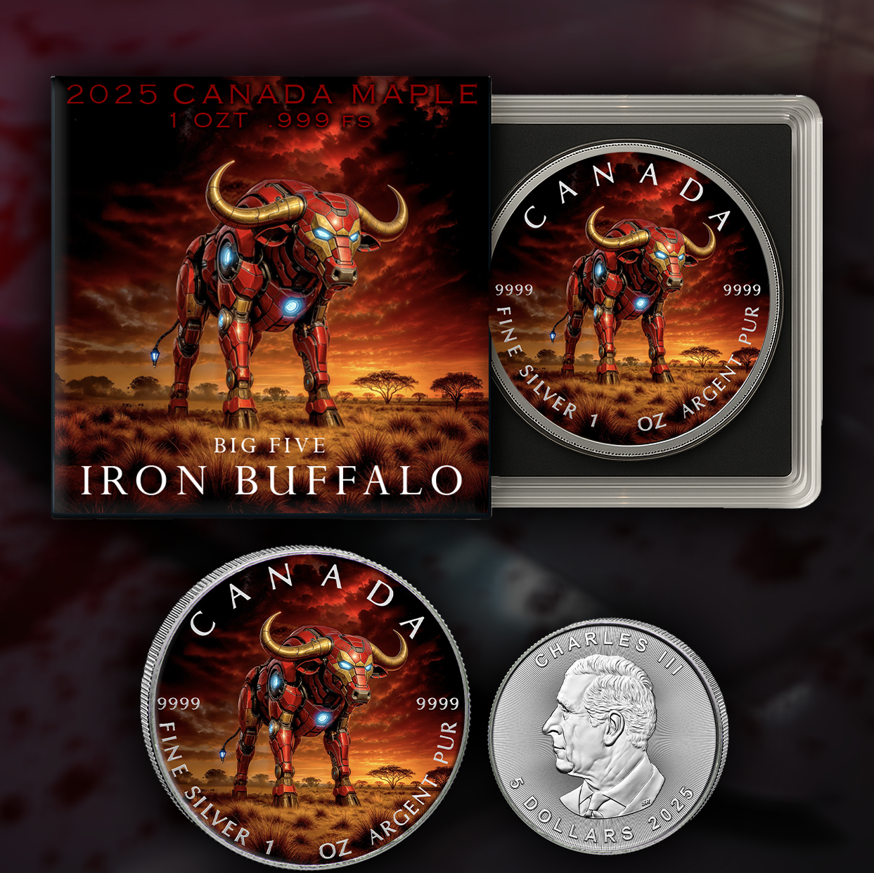 2025 Canada Maple Big Five Iron Buffalo 1oz .9999 Silver
