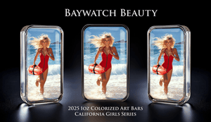 Cali Girls Song Bar Series "Baywatch Beauty" 1oz .999 Fine Silver Color Art Bar - Captain’s Chest Bullion