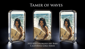 Cali Girls Song Bar Series "Tamer of Waves" 1oz .999 Fine Silver Color Art Bar - Captain’s Chest Bullion