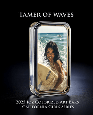 Cali Girls Song Bar Series "Tamer of Waves" 1oz .999 Fine Silver Color Art Bar - Captain’s Chest Bullion