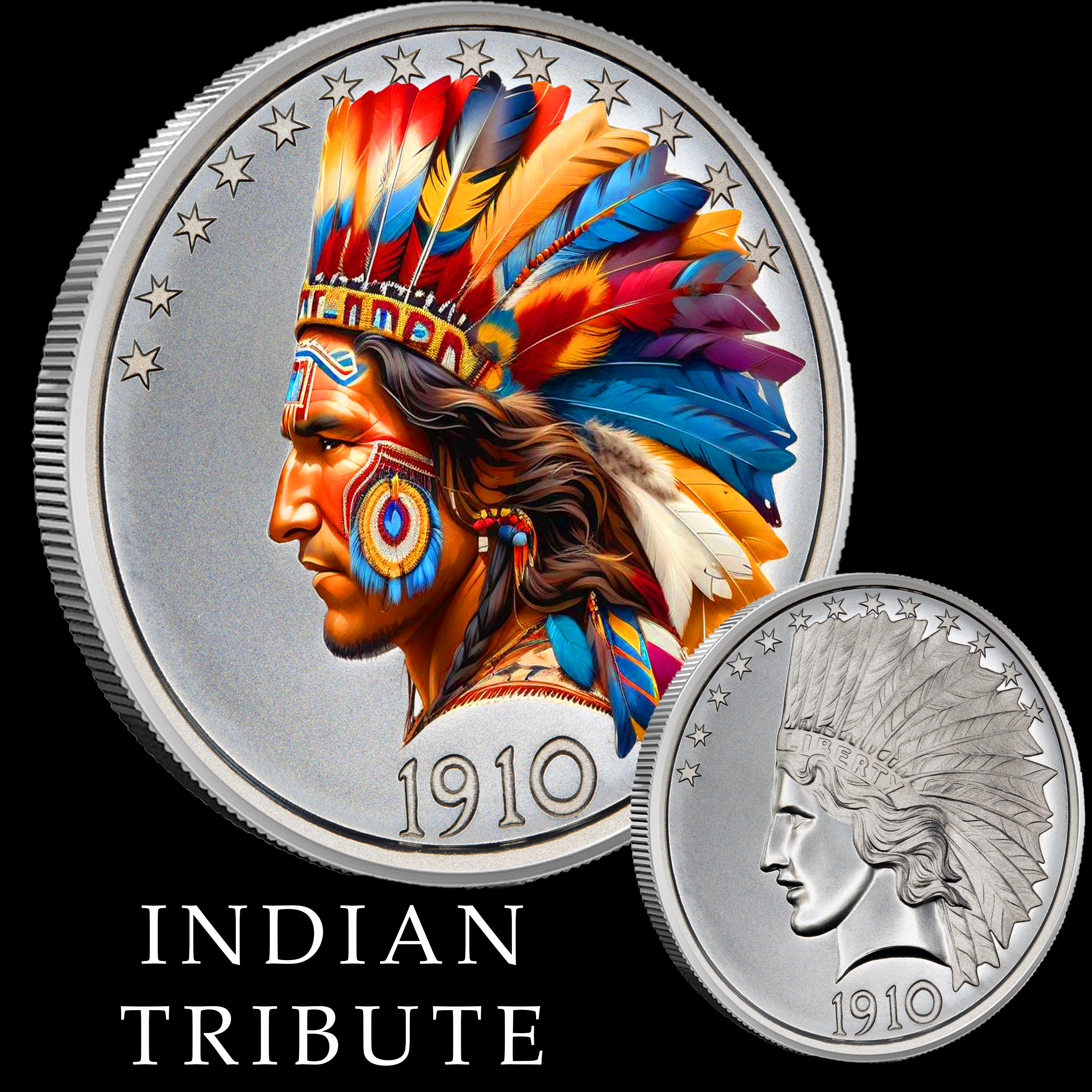 Intaglio Indian Tribute 1oz .999 Silver Colorized Medal