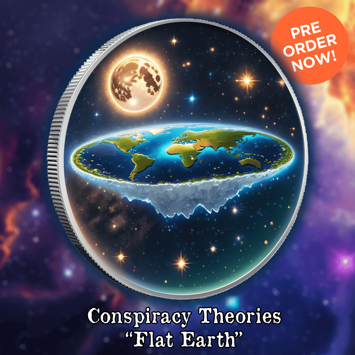 2024 Intaglio Flat Earth Colorized 1oz .999 Silver Round