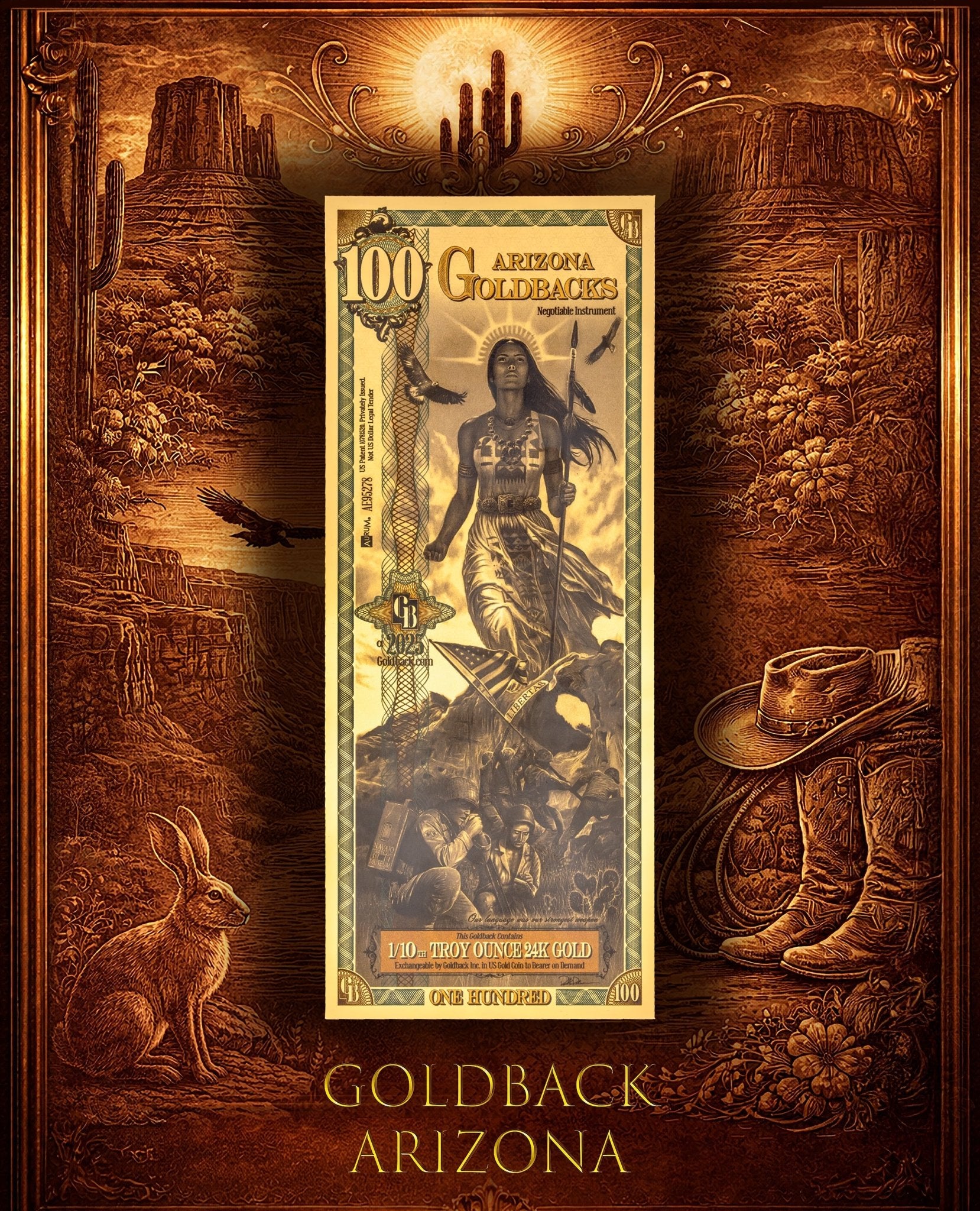 Goldback Themed Display Arizona 100 Gb - Captain’s Chest Bullion